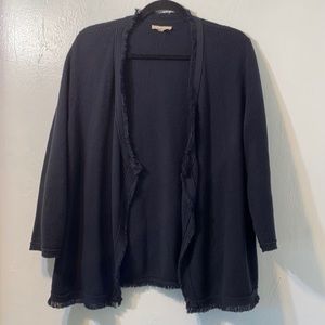 Eileen Fisher-Organic cotton/silk fringe hem open cardigan in black.Size Large